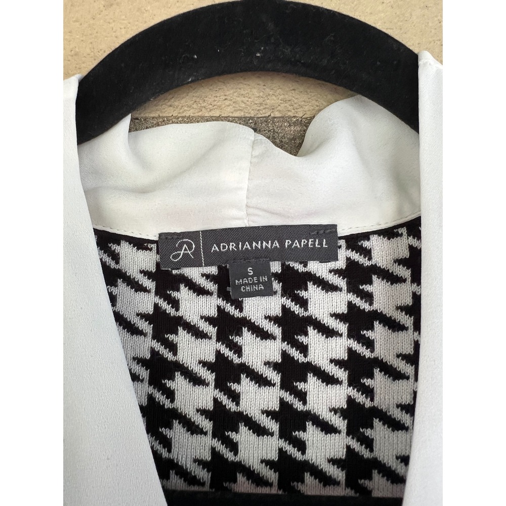 Adrianna Papell Black White Houndstooth Tie Neck Layered Top Sweater Size Small - Picture 2 of 5